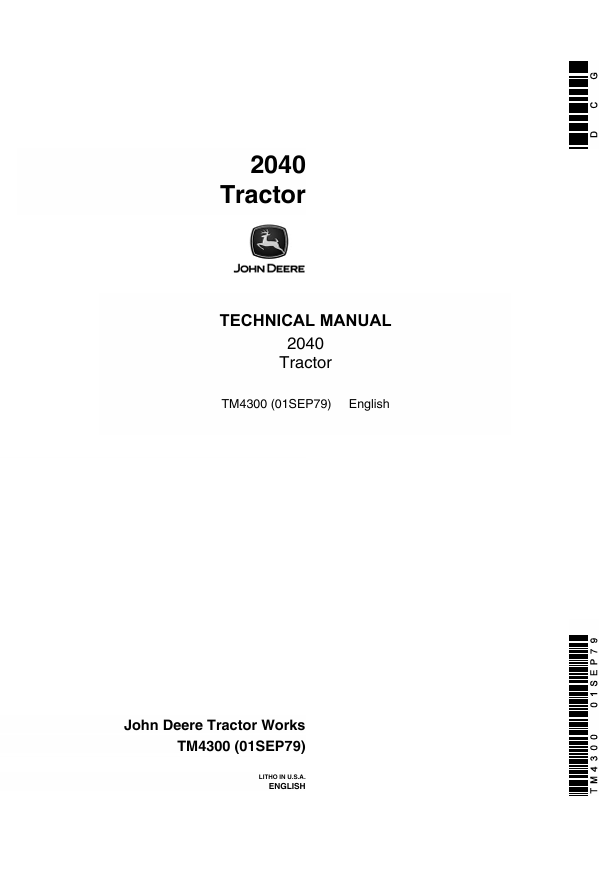 JOHN DEERE 2040 TRACTOR TECHNICAL MANUAL TM4300