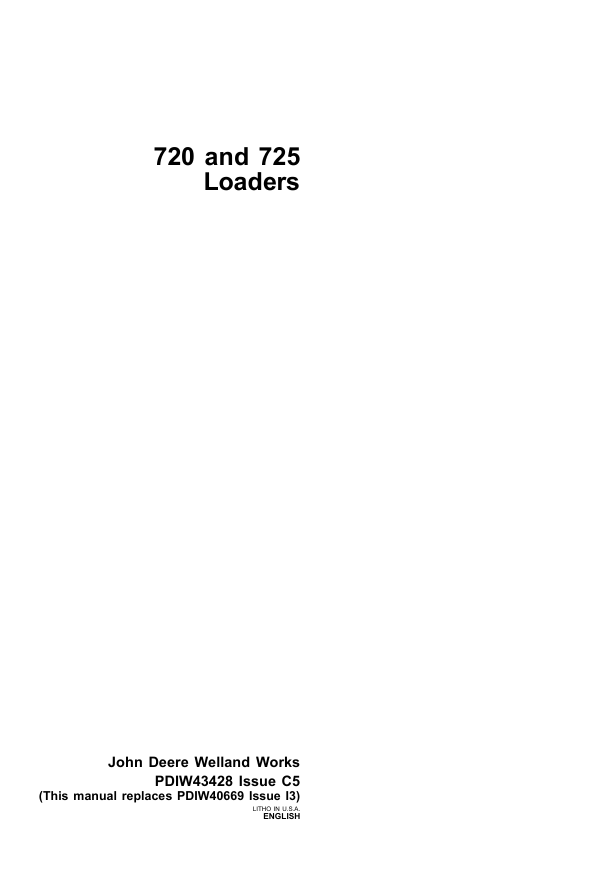 JOHN DEERE 720, 725 LOADER PRE DELIVERY INSTRUCTION MANUAL PDIW43428
