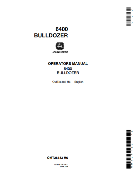JOHN DEERE 6400 BULLDOZER OPERATOR MANUAL OMT26183