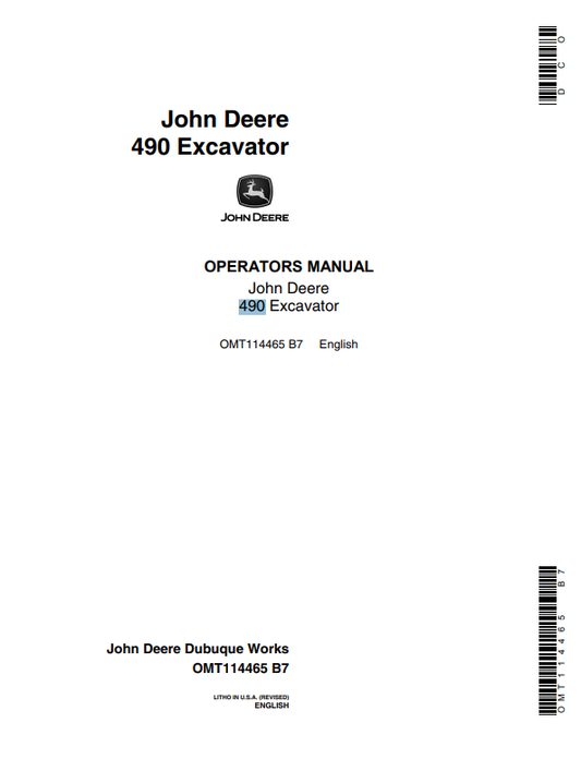 JOHN DEERE 490 EXCAVATOR OPERATOR MANUAL OMT114465