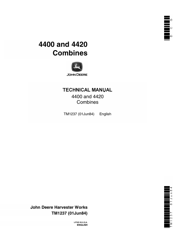 JOHN DEERE 4400, 4420 COMBINE TECHNICAL MANUAL TM1237