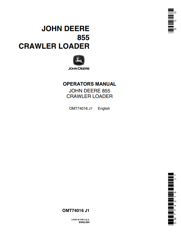 JOHN DEERE 855 BCRAWLER LOADER OPERATOR MANUAL OMT74016