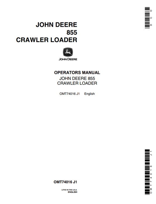 JOHN DEERE 855 BCRAWLER LOADER OPERATOR MANUAL OMT74016