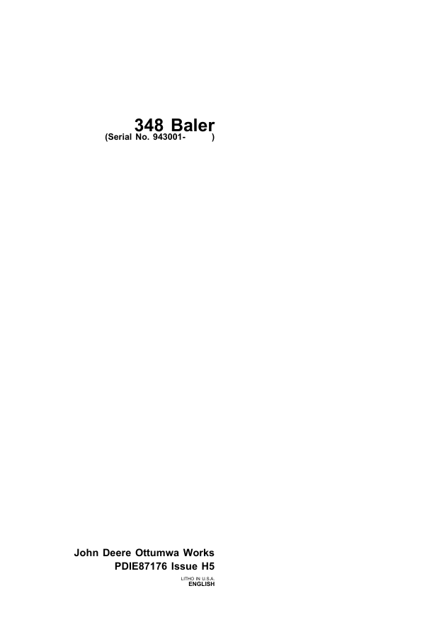 JOHN DEERE BALER 348 PDIE87176 H5 PRE DELIVERY INSTRUCTION MANUAL