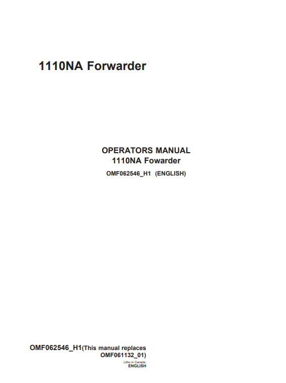 JOHN DEERE 1110NA FORWARDER OPERATOR MANUAL OMF062546
