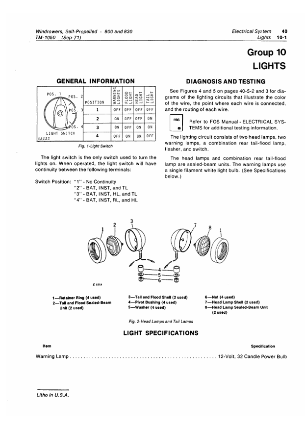 JOHN DEERE 800 AND 830 SELF-PROPELLED WINDROWER TECHNICAL MANUAL TM1050