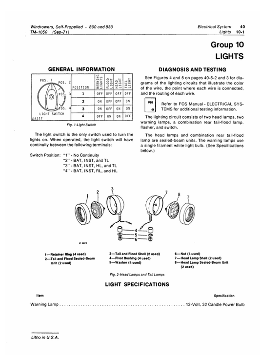 JOHN DEERE 800 AND 830 SELF-PROPELLED WINDROWER TECHNICAL MANUAL TM1050