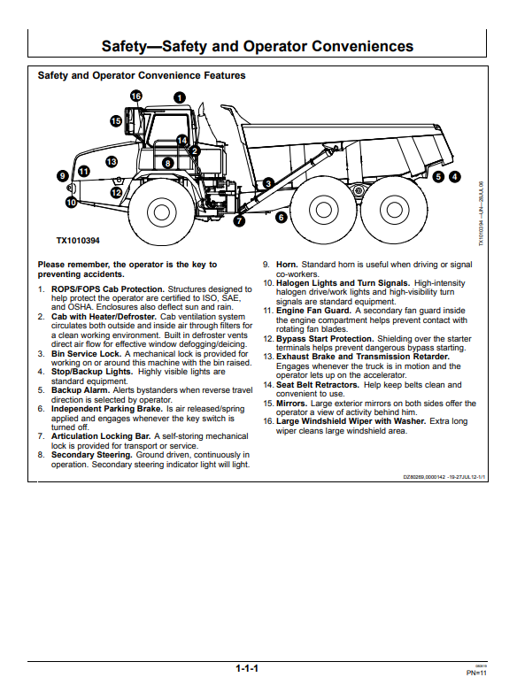 JOHN DEERE 350D AND 400D ARTICULATED DUMP TRUCK OPERATOR MANUAL OMT187885