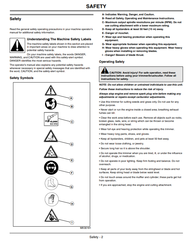 JOHN DEERE BRUSHCUTTER XT140LE - UT15226 OPERATOR MANUAL OMPS05083