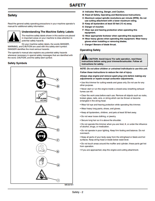 JOHN DEERE BRUSHCUTTER XT140LE - UT15226 OPERATOR MANUAL OMPS05083