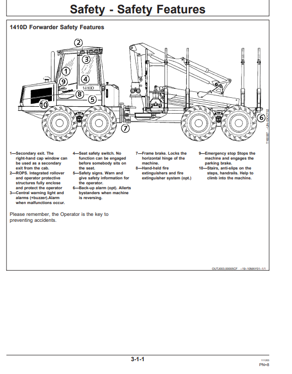 JOHN DEERE 1410D FORWARDER OPERATOR MANUAL OMF065866