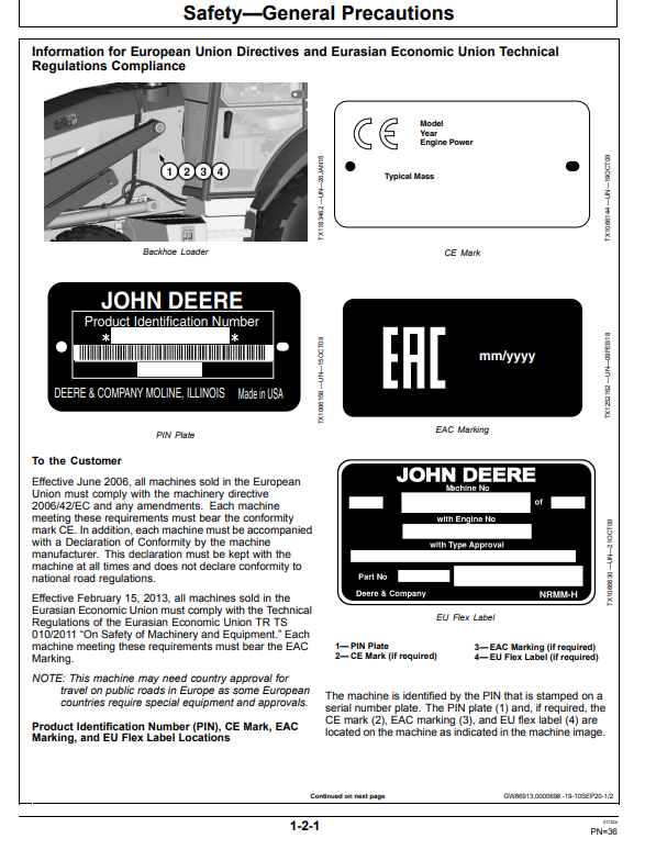 JOHN DEERE 310SL BACKHOE LOADER OPERATOR MANUAL OMT446059X019