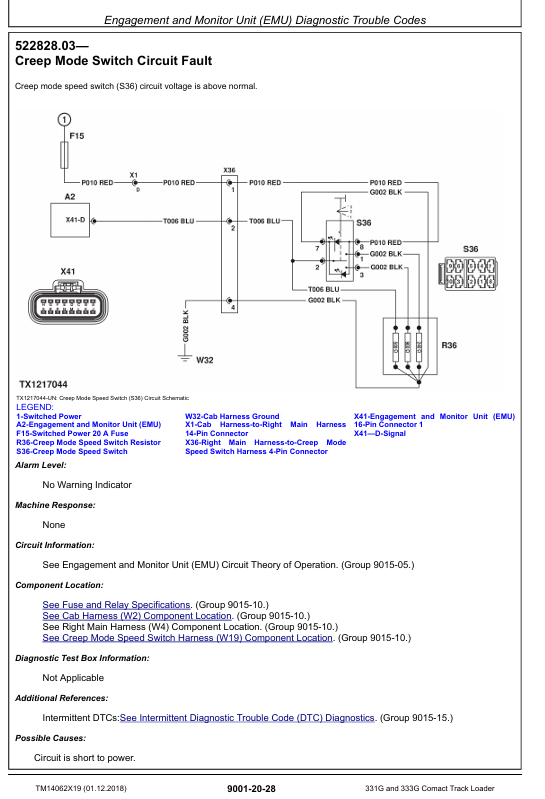 JOHN DEERE 331G, 333G COMPACT TRACK LOADER OPERATION AND TEST TECHNICAL MANUAL TM14062X19
