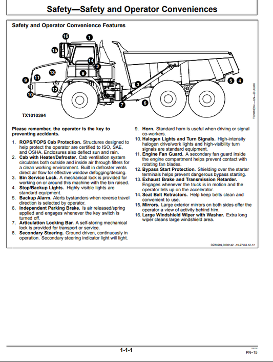 JOHN DEERE 350D AND 400D ARTICULATED DUMP TRUCK OPERATOR MANUAL OMT224118