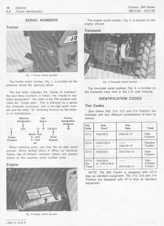 JOHN DEERE 200, 210, 212 AND 214 LAWN AND GARDEN TRACTOR SERVICE MANUAL SM2105