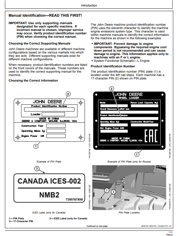JOHN DEERE 644 G-TIER 4WD LOADER OPERATOR MANUAL OMT471622X019