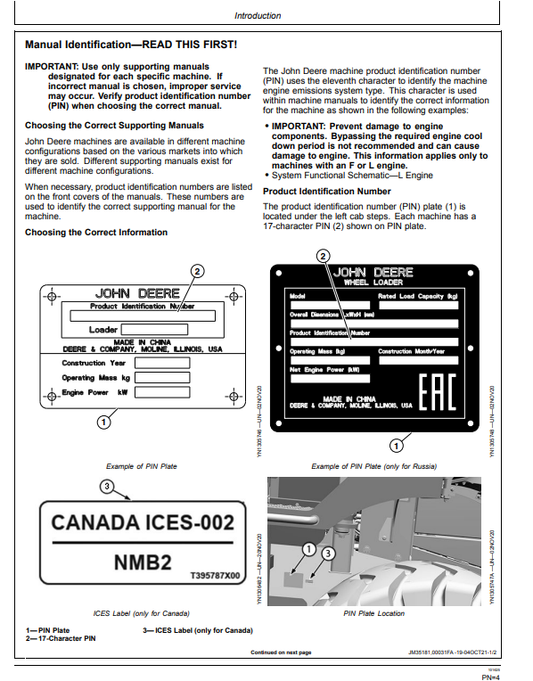 JOHN DEERE 644 G-TIER 4WD LOADER OPERATOR MANUAL OMT471622X019