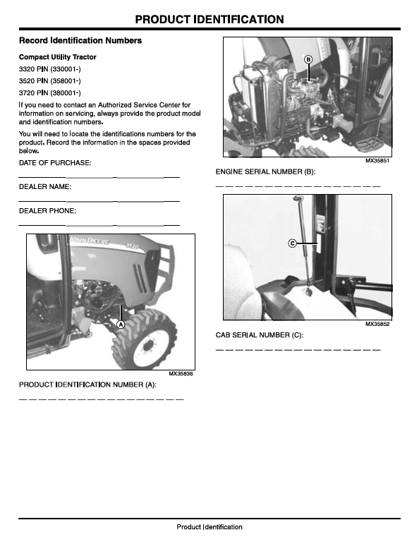 JOHN DEERE 3320, 3520, 3720 COMPACT UTILITY TRACTOR OPERATOR MANUAL OMLVU19983