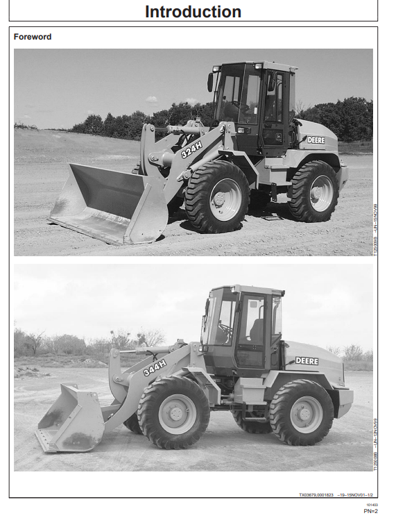 JOHN DEERE 324H AND 344H LOADER OPERATOR MANUAL OMT183945