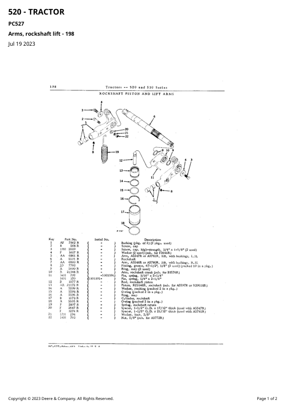 JOHN DEERE 520, 530 SERIES TRACTOR PARTS CATALOG MANUAL PC527