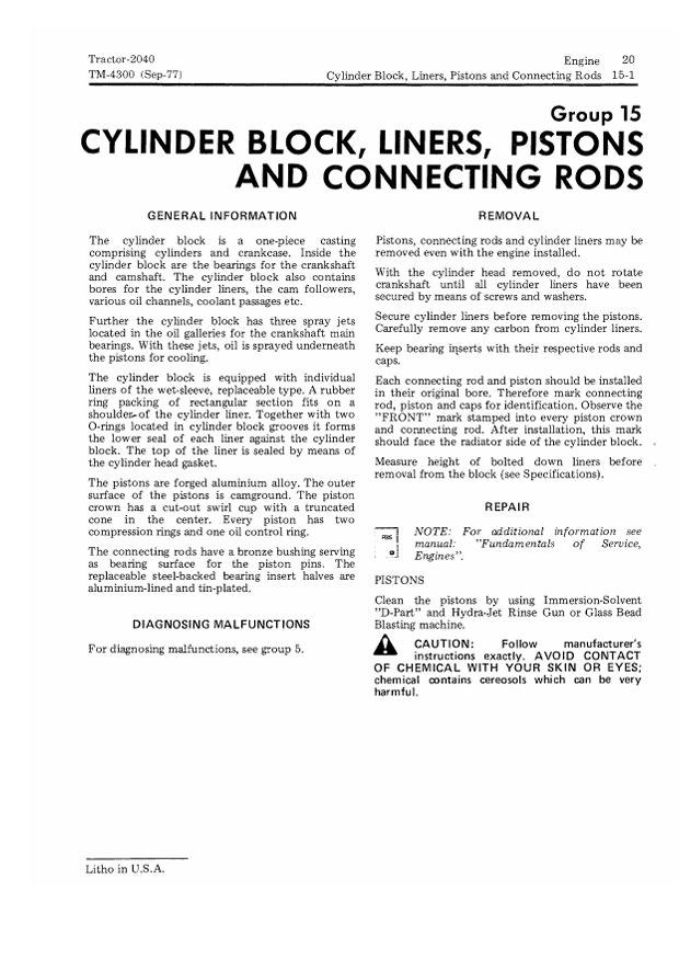 JOHN DEERE 2040 TRACTOR TECHNICAL MANUAL TM4300