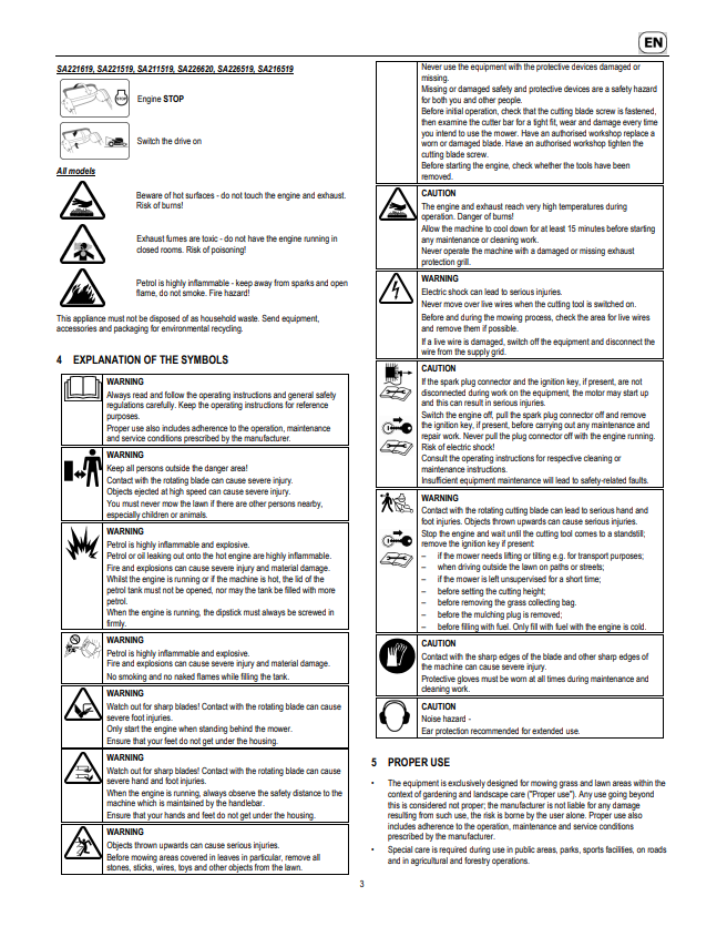 JOHN DEERE 47-ECONOMY, 47-A ECONOMY, 47-VARIO, 47-VARIO E, R47, R47S, R47V, R47VE LAWN MOWERS OPERATOR MANUAL SAU16797