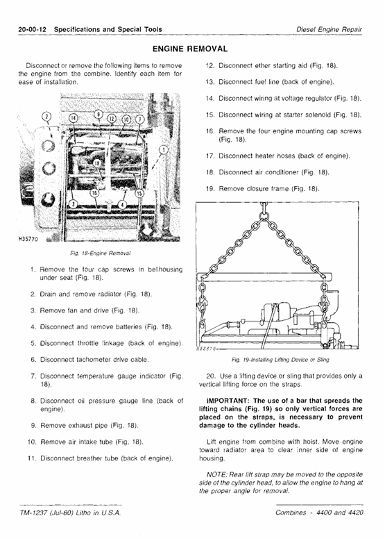 JOHN DEERE 4400, 4420 COMBINE TECHNICAL MANUAL TM1237