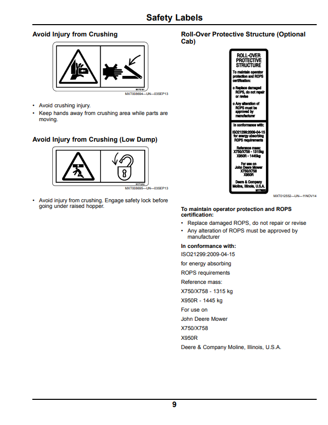 JOHN DEERE X950R TRACTOR OPERATOR MANUAL OMM170237