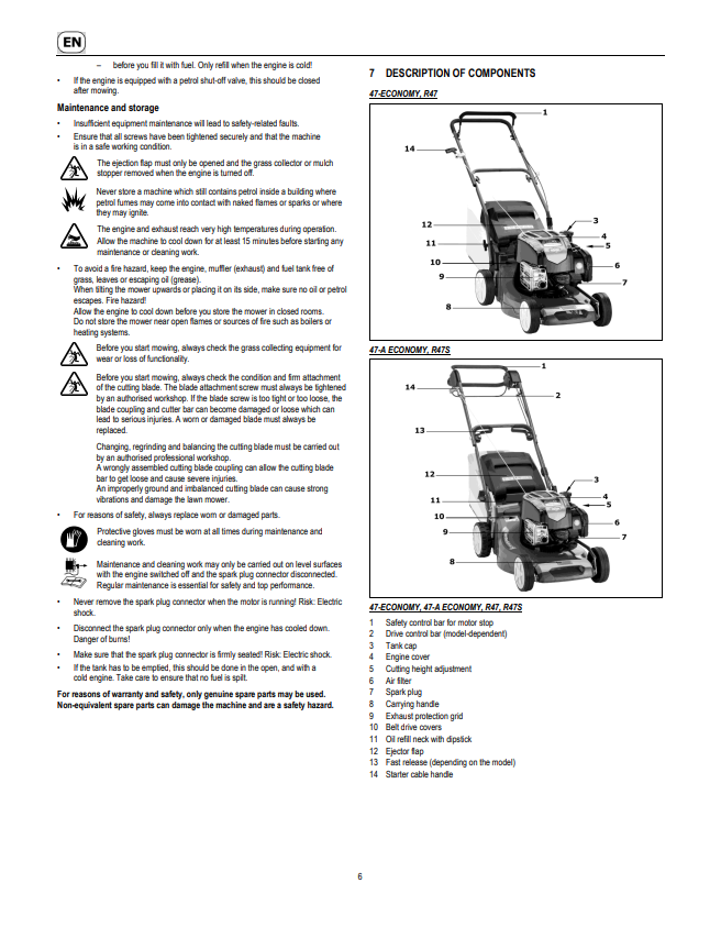 JOHN DEERE 47-ECONOMY, 47-A ECONOMY, 47-VARIO, 47-VARIO E, R47, R47S, R47V, R47VE LAWN MOWERS OPERATOR MANUAL SAU16797