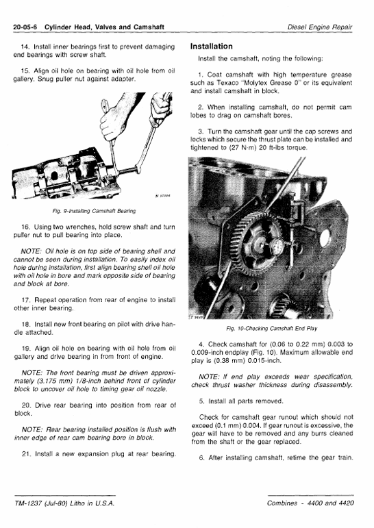 JOHN DEERE 4400, 4420 COMBINE TECHNICAL MANUAL TM1237