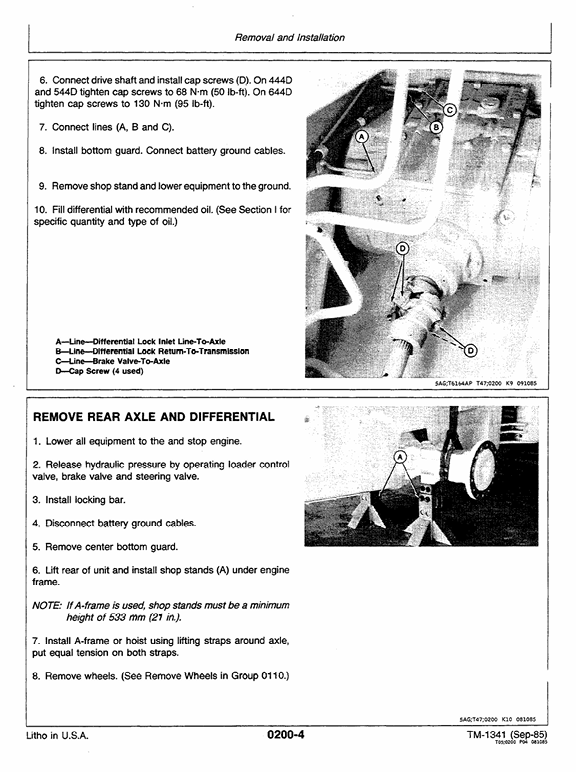 JOHN DEERE 444D, 544D, 644D LOADER REPAIR TECHNICAL MANUAL TM1341