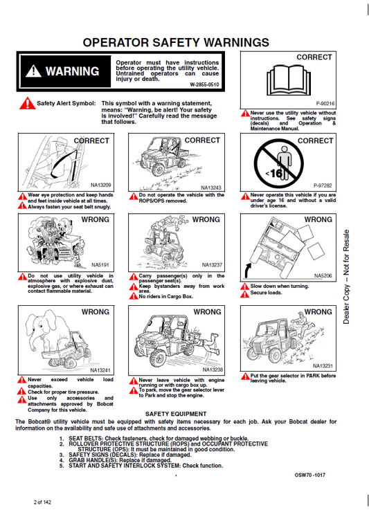 7361389 Bobcat UV34 UV34XL Utility Vehicle Operator Manual PDF
