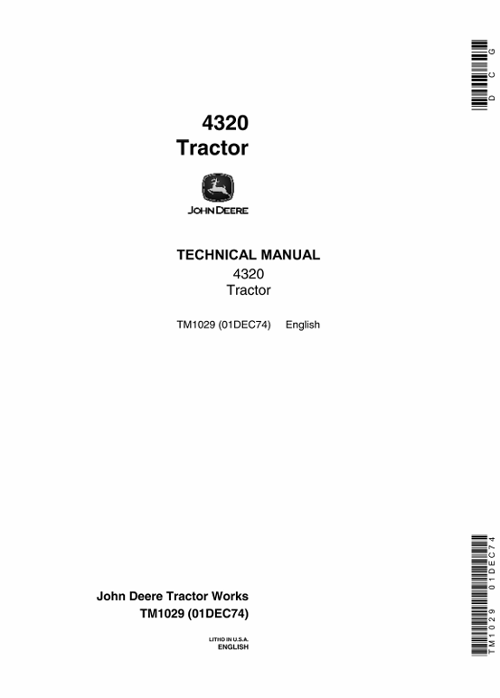 JOHN DEERE 4320 TRACTOR TECHNICAL MANUAL TM1029