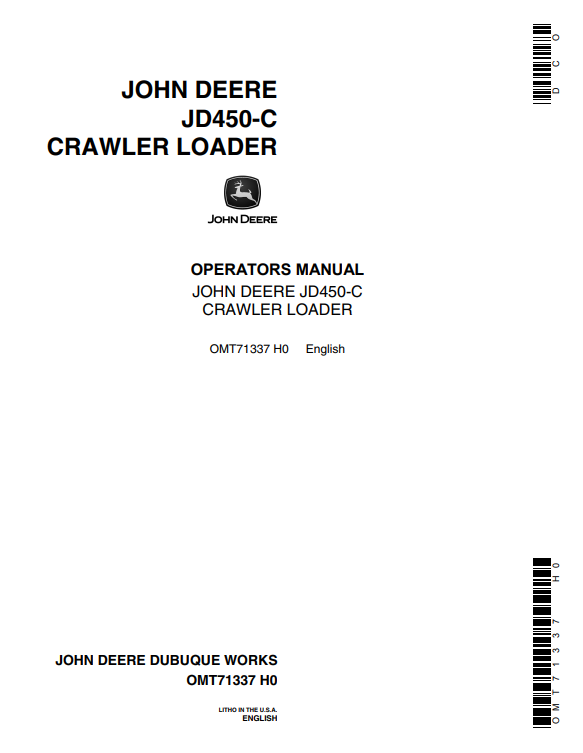 JOHN DEERE JD450-C CRAWLER LOADER OPERATOR MANUAL OMT71337