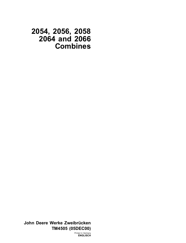 JOHN DEERE 2054, 2056, 2058, 2064 AND 2066 COMBINE TECHNICAL MANUAL TM4505