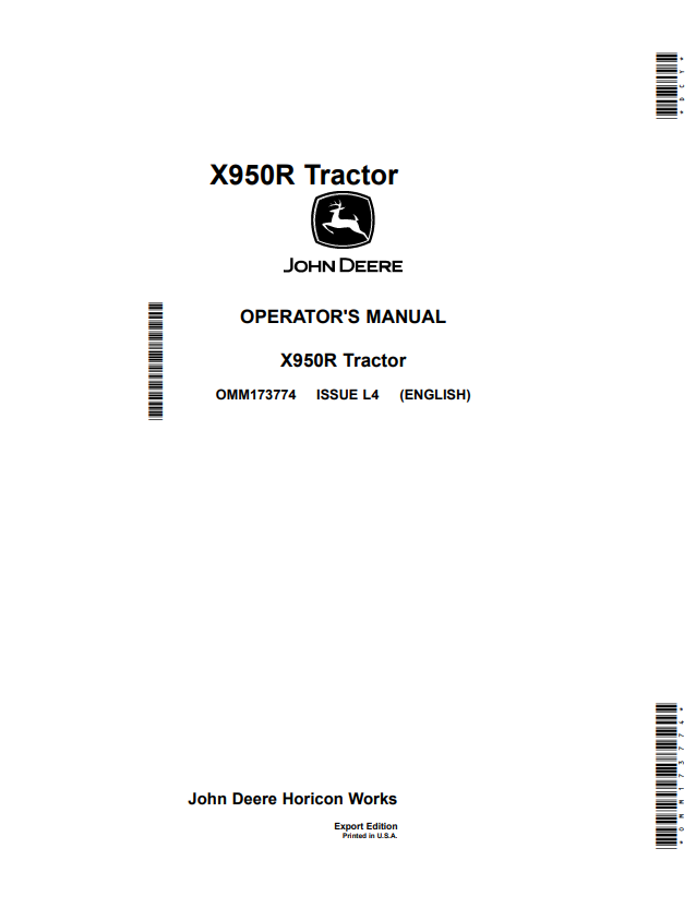JOHN DEERE X950R TRACTOR OPERATOR MANUAL OMM173774