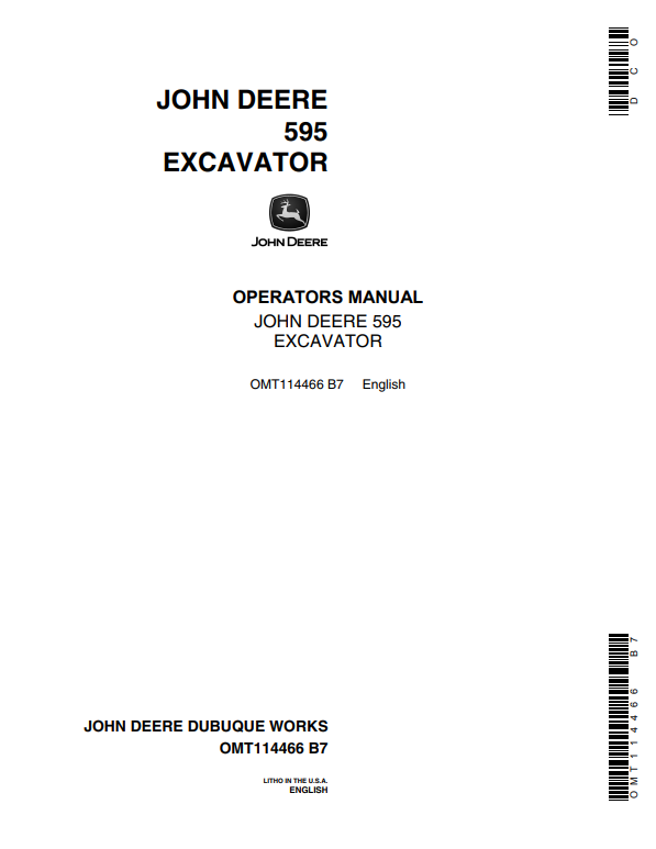 JOHN DEERE 595 EXCAVATOR OPERATOR MANUAL OMT114466