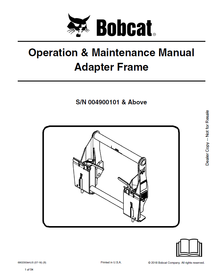 6902350 - BOBCAT ADAPTER FRAME OPERATION AND MAINTENANCE MANUAL PDF