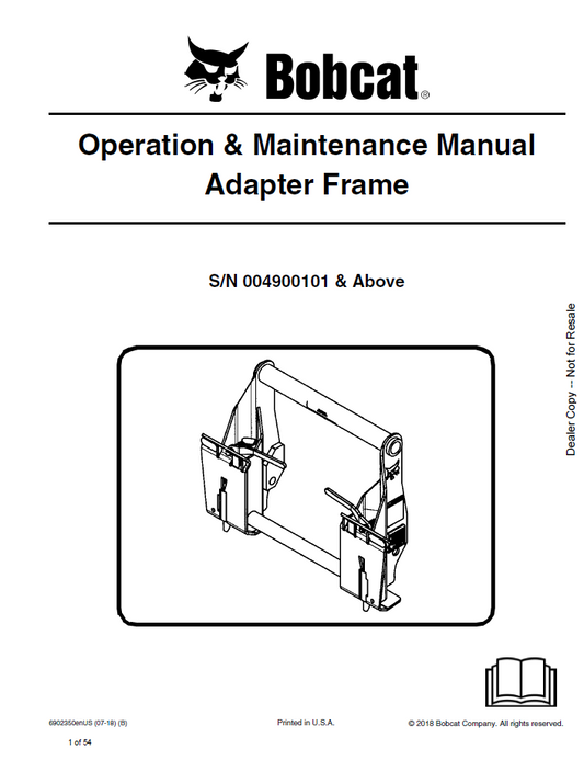 6902350 - BOBCAT ADAPTER FRAME OPERATION AND MAINTENANCE MANUAL PDF