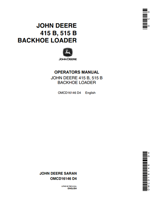 JOHN DEERE 415 B, 515 B BACKHOE LOADER OPERATOR MANUAL OMCD16146