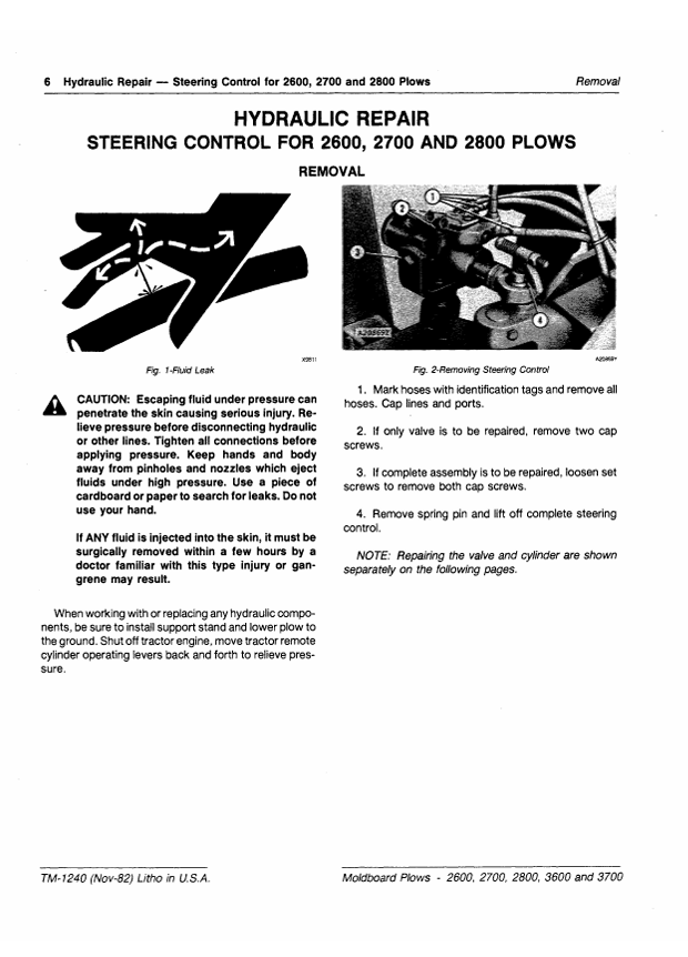 JOHN DEERE 2600, 2700 AND 2800 SEMI-INTEGRAL 3600 AND 3700 DRAWN MOLDBOARD PLOWS TECHNICAL MANUAL TM1240
