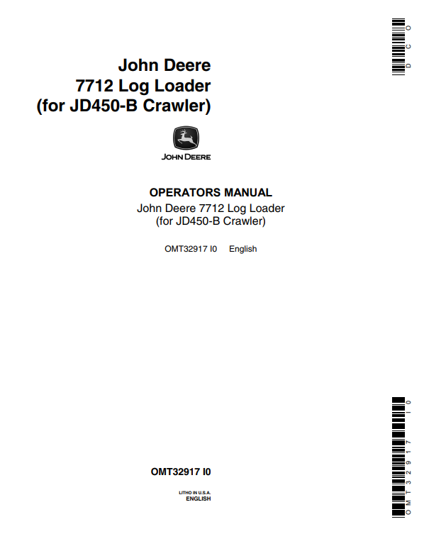 JOHN DEERE 7712 LOG LOADER FOR JD450-B CRAWLER OPERATOR MANUAL OMT32917
