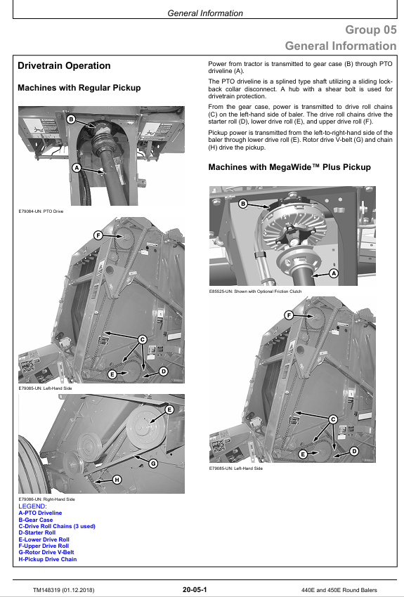 JOHN DEERE 440E, 450E ROUND BALER TECHNICAL MANUAL TM148319