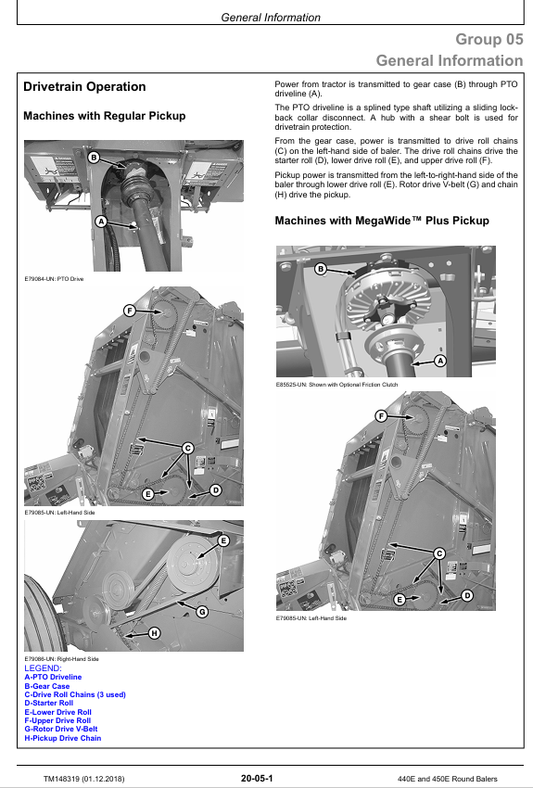 JOHN DEERE 440E, 450E ROUND BALER TECHNICAL MANUAL TM148319