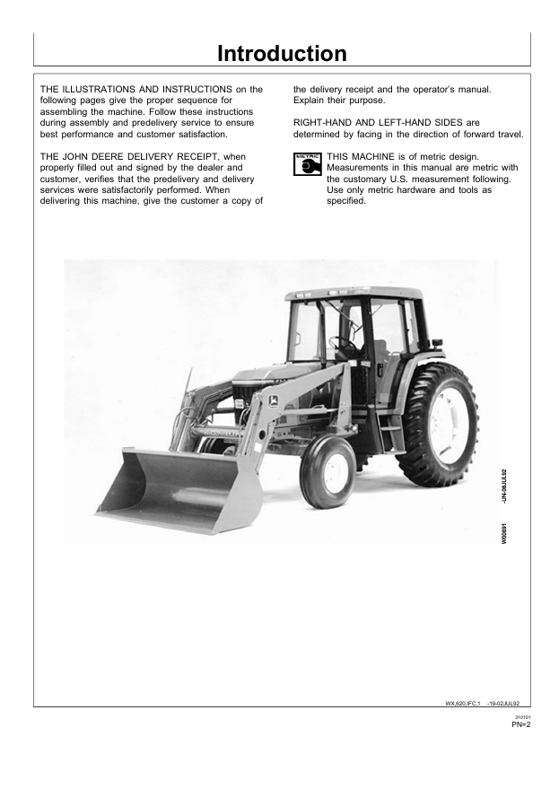 JOHN DEERE 620 LOADER PRE DELIVERY INSTRUCTION MANUAL PDIW42599