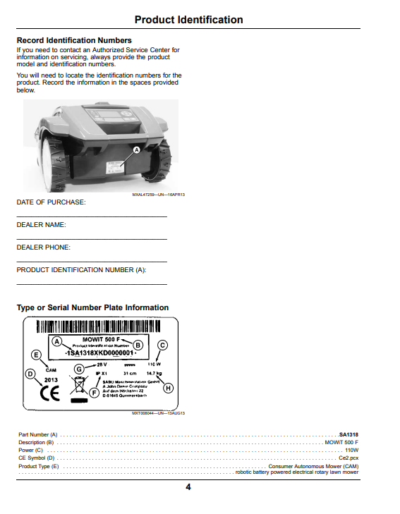 JOHN DEERE AUTONOMOUS MOWER MOWIT 500F OPERATOR MANUAL OMSAU13608