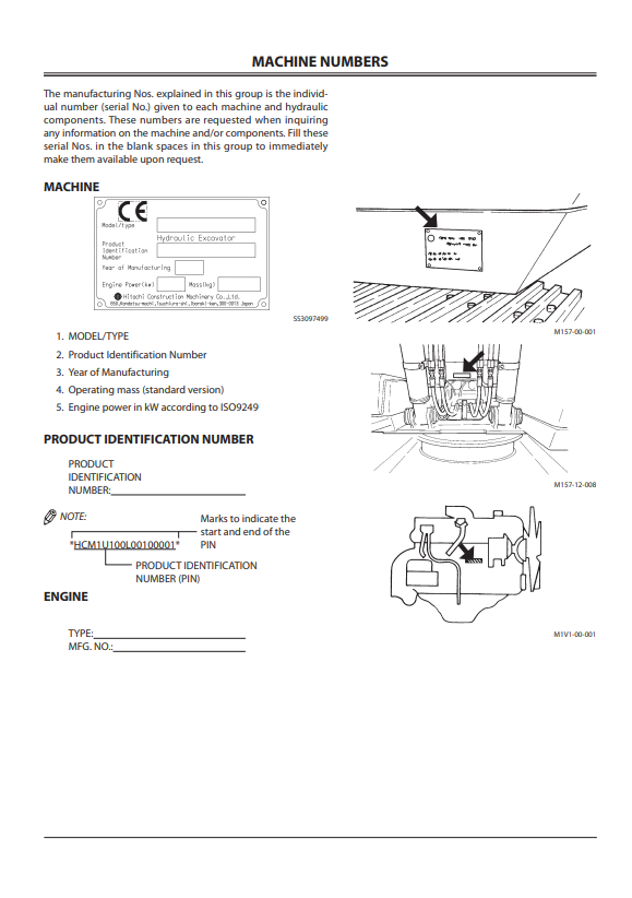 HITACHI ZAXIS 200-3 CLASS, 270-3 CLASS, 330-3 CLASS HYDRAULIC EXCAVATOR OPERATOR MANUAL EM1U112