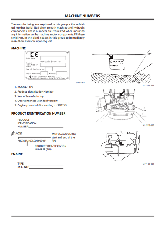 HITACHI ZAXIS 200-3 CLASS, 270-3 CLASS, 330-3 CLASS HYDRAULIC EXCAVATOR OPERATOR MANUAL EM1U112