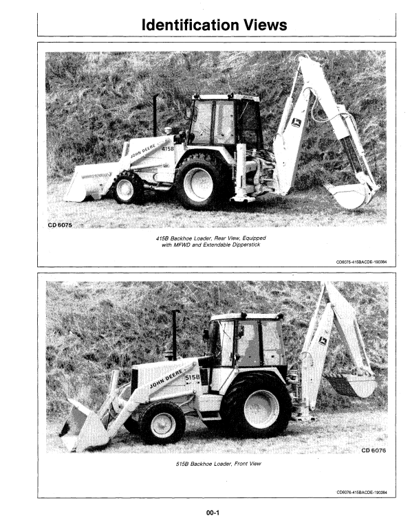 JOHN DEERE 415 B, 515 B BACKHOE LOADER OPERATOR MANUAL OMCD16146