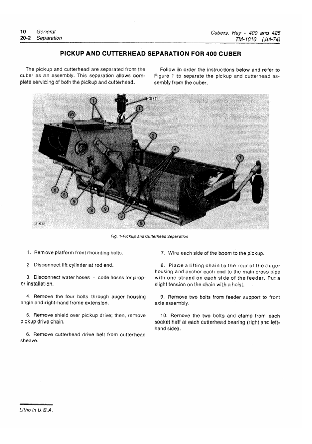 JOHN DEERE 400 AND 425 HAY CUBERS TECHNICAL MANUAL TM1010